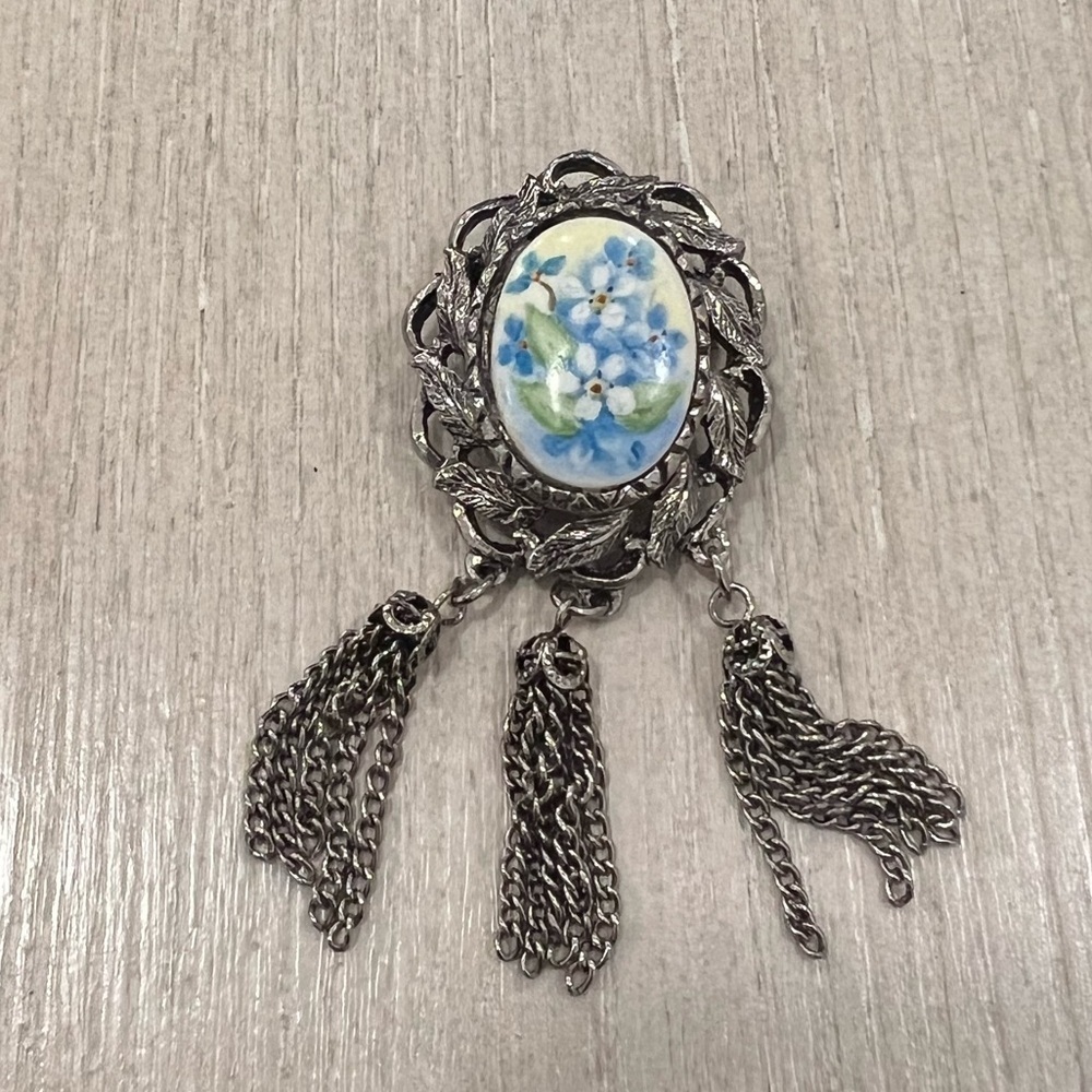 Vintage Florenza Hand Painted Porcelain Pin Brooch